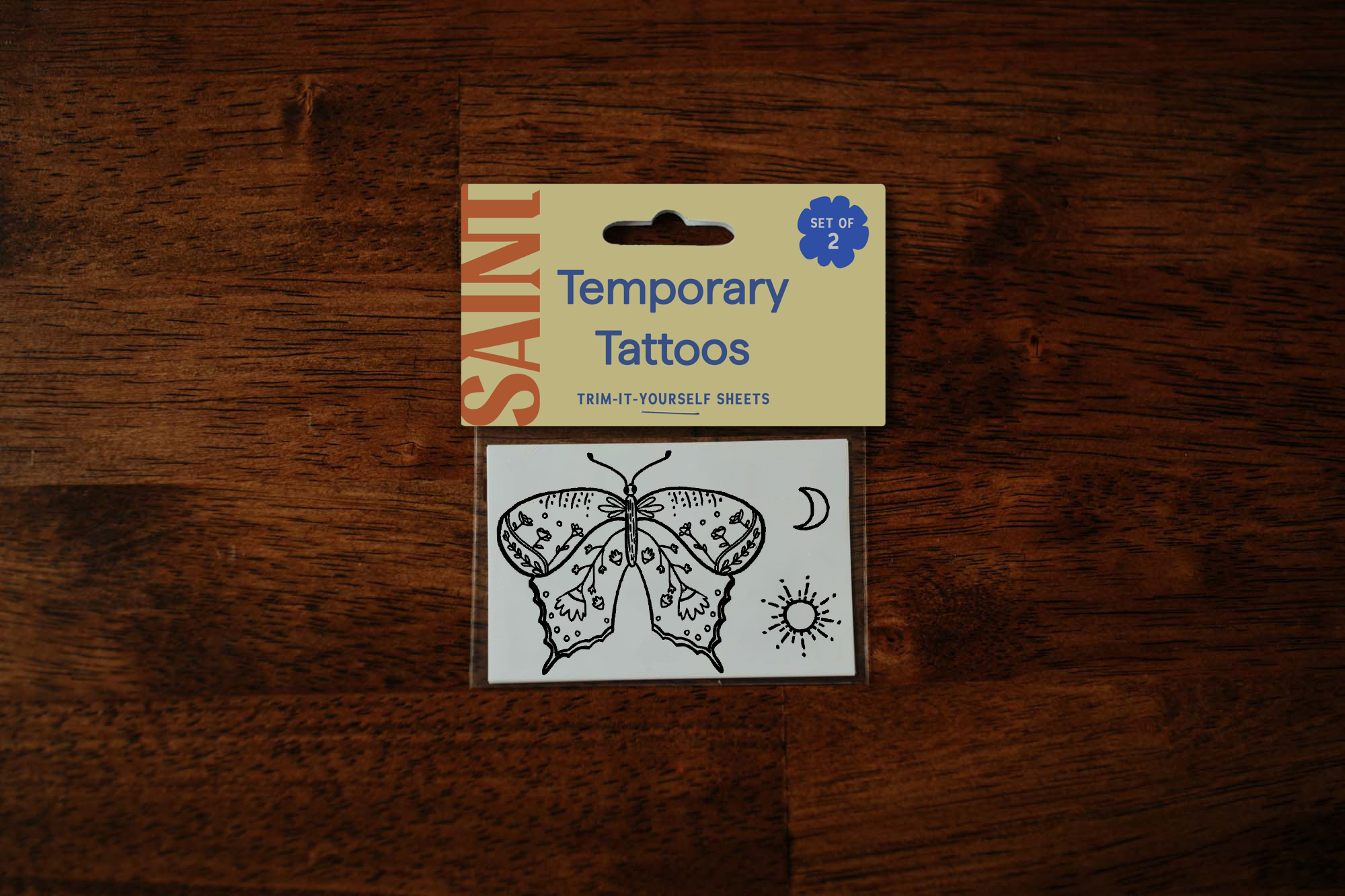 Butterfly, Sun + Moon Temporary Tattoos